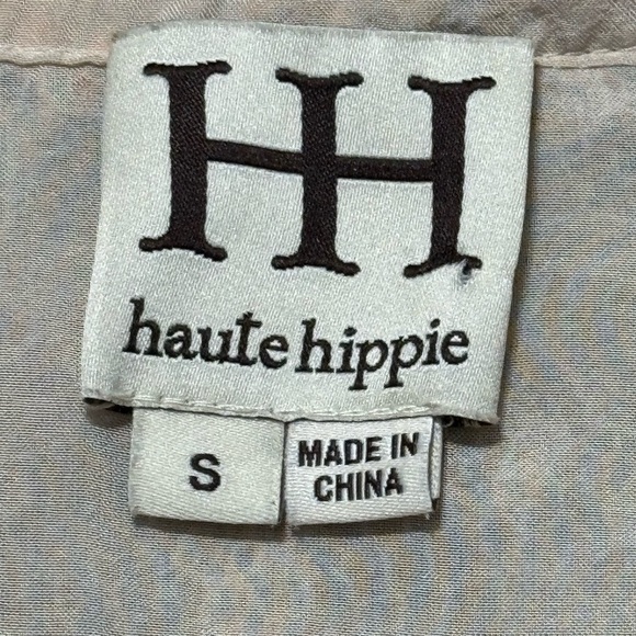 HAUTE HIPPIE 100% Silk Long Sleeve Boho Peasant Blouse With Lace Details - Picture 8 of 10